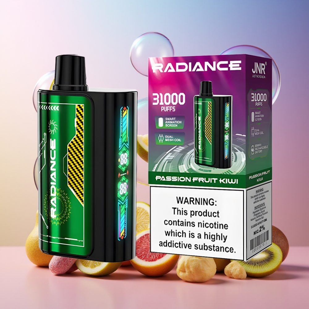 JNR Radiance 31000 Puffs Einweg-Vape Passionsfrucht Kiwi Schweiz Großhandel – 28ml E-Liquid, 950 mAh Akku, Dual Mesh Coil