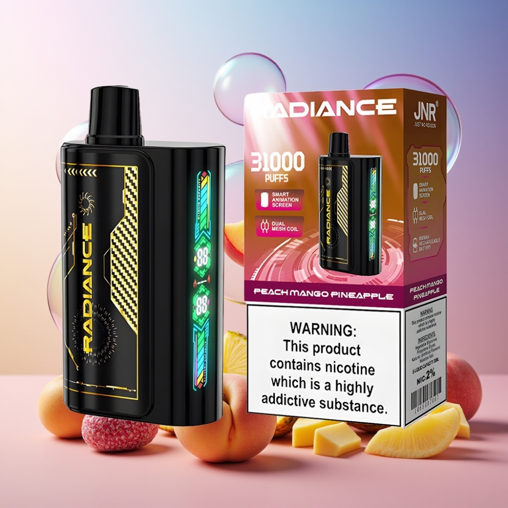 JNR Radiance 31000 Puffs Einweg-Vape Pfirsich Mango Ananas – 28ml E-Liquid, 950 mAh Akku, Schweiz Großhandel