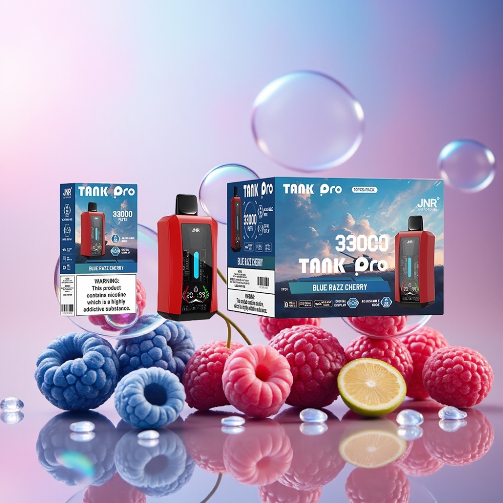 JNR Tank Pro 33000 Puffs Einweg-Vape Blau-Razz Kirsche – 28ml, Dual Mesh Coil, 15W/20W, Schweiz Großhandel