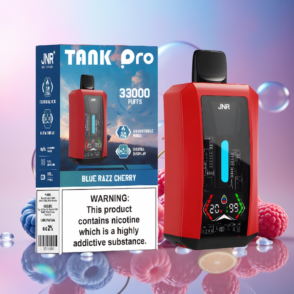 JNR Tank Pro 33000 Puffs Einweg-Vape Blau-Razz Kirsche – 28ml, Dual Mesh Coil, 15W/20W, Schweiz Großhandel