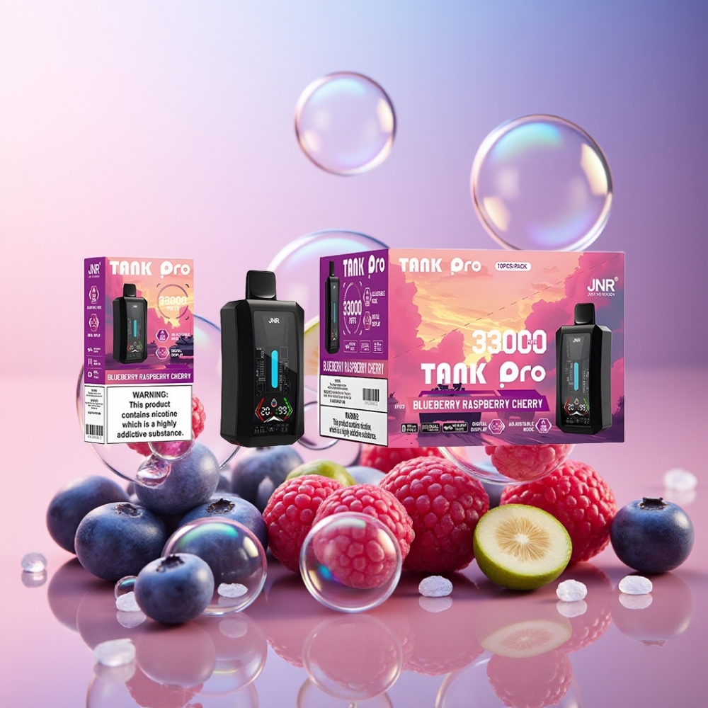 JNR Tank Pro 33000 Puffs Einweg-Vape Blaubeere Himbeere Kirsche – 28ml E-Liquid, Dual Mesh Coil, Typ-C-Ladung Schweiz Großhandel