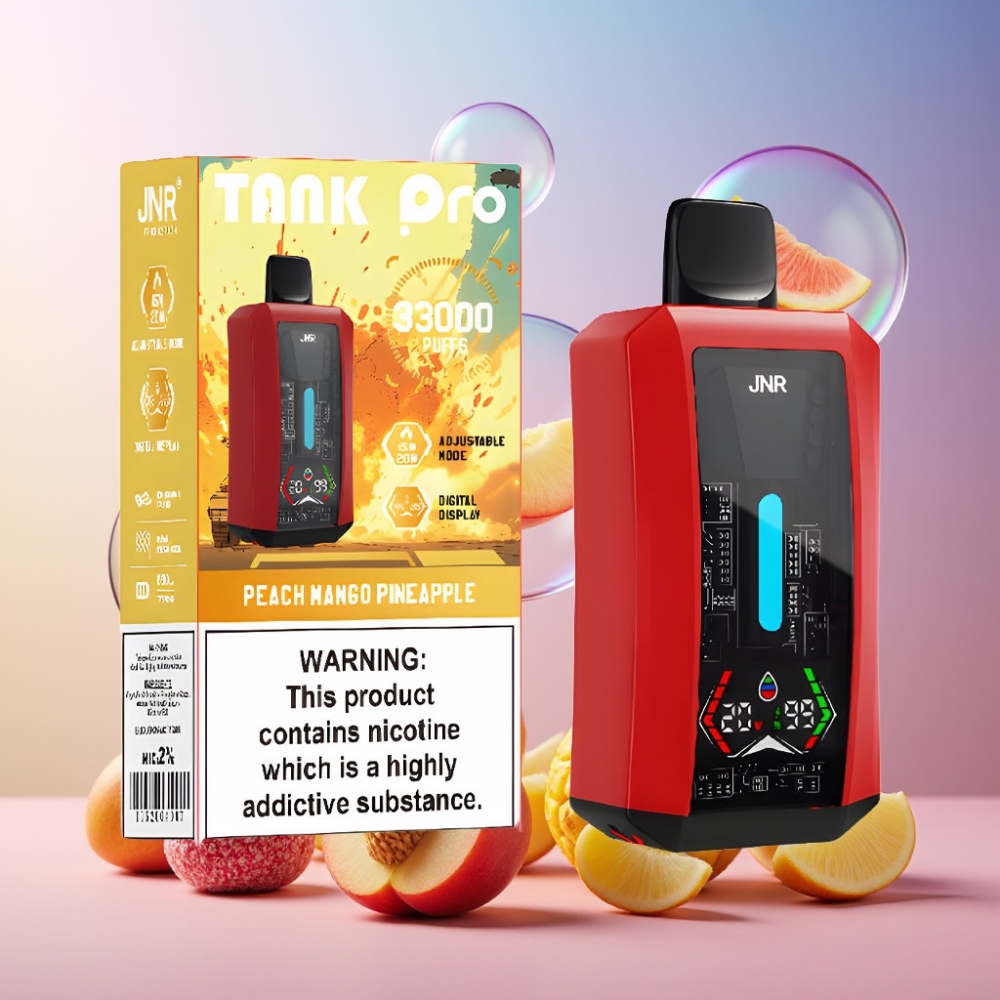 JNR Tank Pro 33000 Puffs Einweg-Vape Pfirsich Mango Ananas – 28ml E-Liquid, Dual Mesh Coil, Digital Display, Schweiz Großhandel