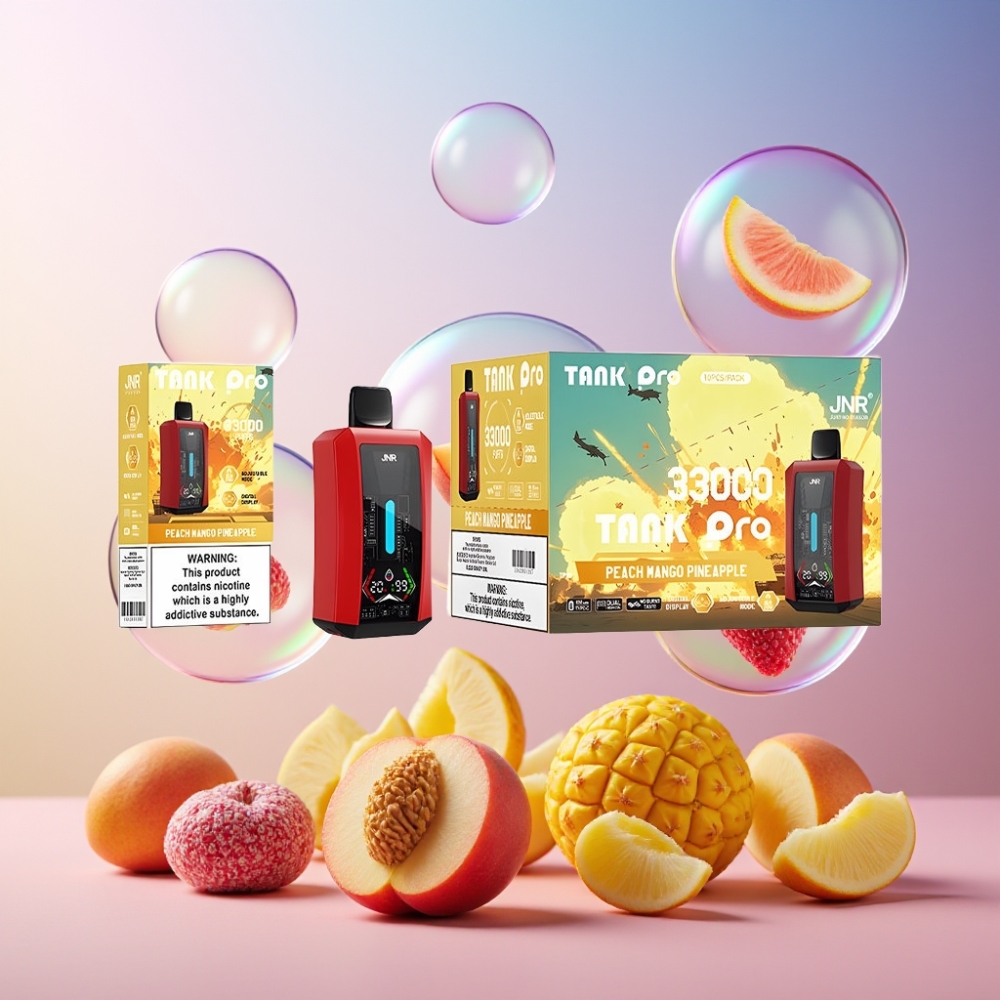 JNR Tank Pro 33000 Puffs Einweg-Vape Pfirsich Mango Ananas – 28ml E-Liquid, Dual Mesh Coil, Digital Display, Schweiz Großhandel