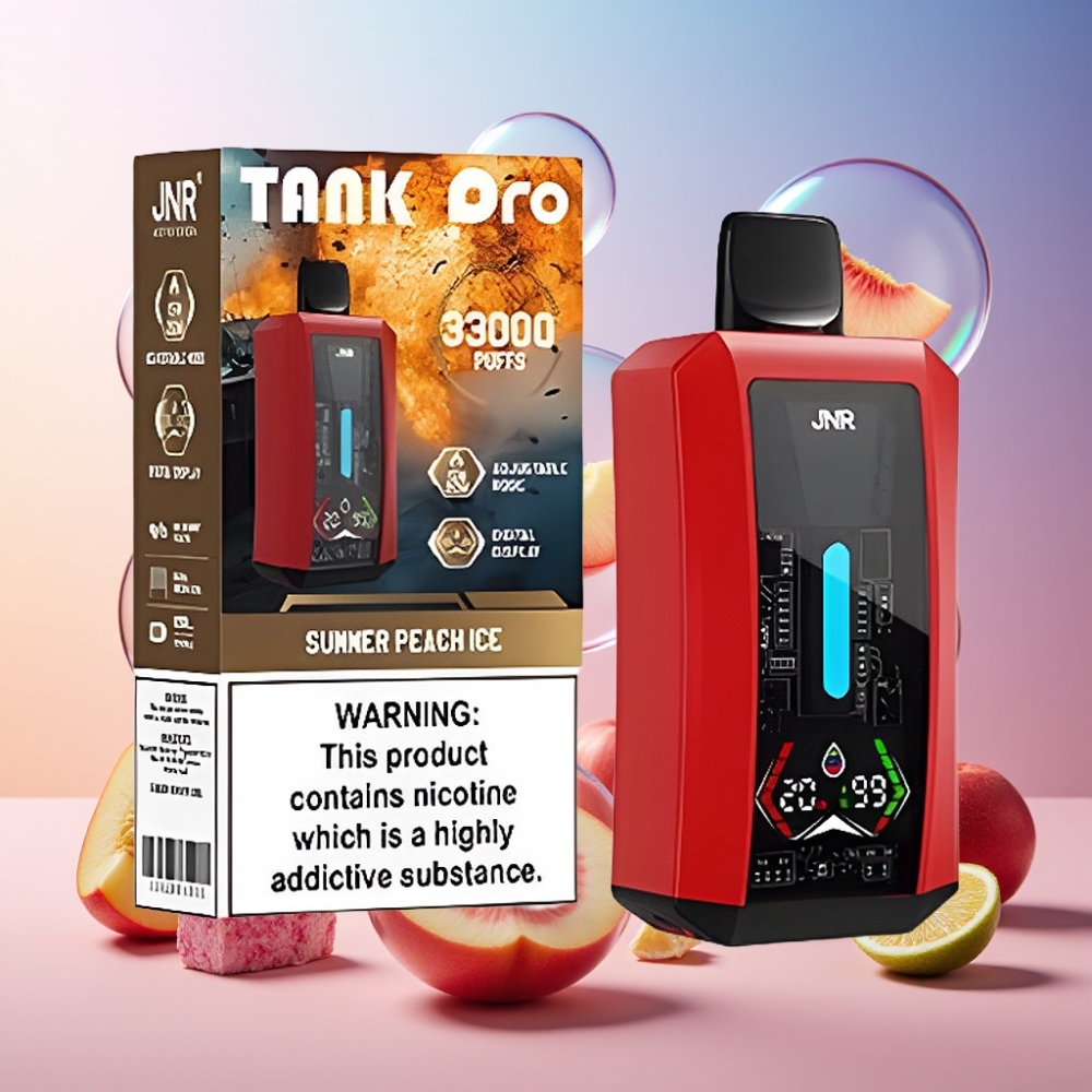JNR Tank Pro 33000 Puffs Einweg-Vape Sommer Pfirsich Eis mit 28ml e-Liquid, Digital Display, Dual Mesh Coil, Type-C Ladeanschluss – Schweiz großhandel