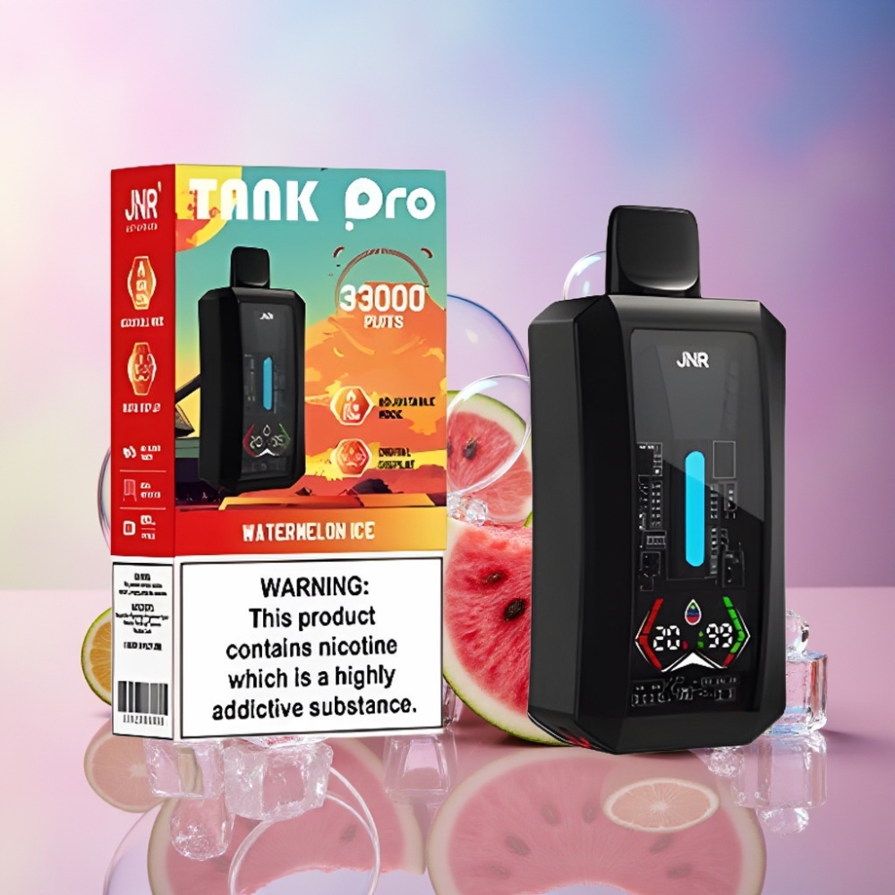 JNR Tank Pro 33000 Puffs Einweg-Vape Wassermelone Eis Schweiz Großhandel mit 28ml e-Liquid, Digital Display, Dual Mesh Coil