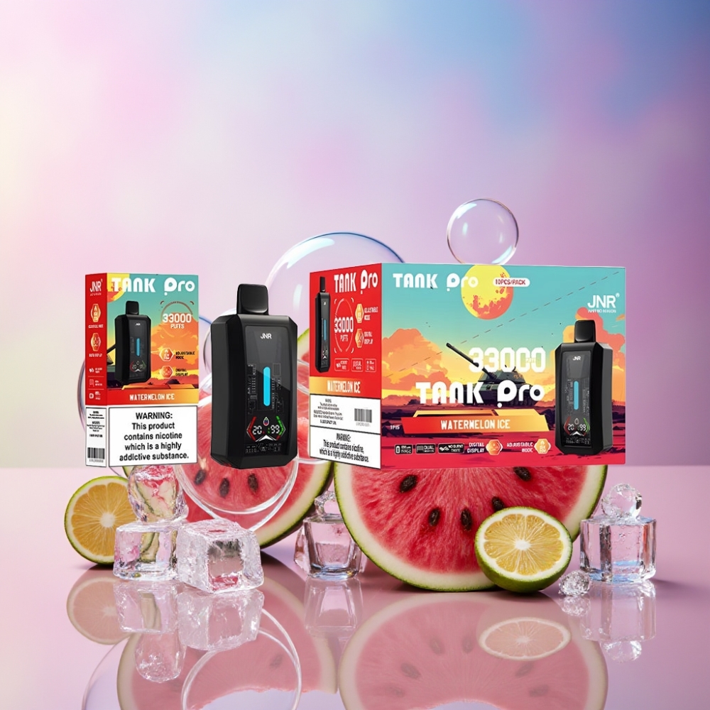 JNR Tank Pro 33000 Puffs Einweg-Vape Wassermelone Eis Schweiz Großhandel mit 28ml e-Liquid, Digital Display, Dual Mesh Coil