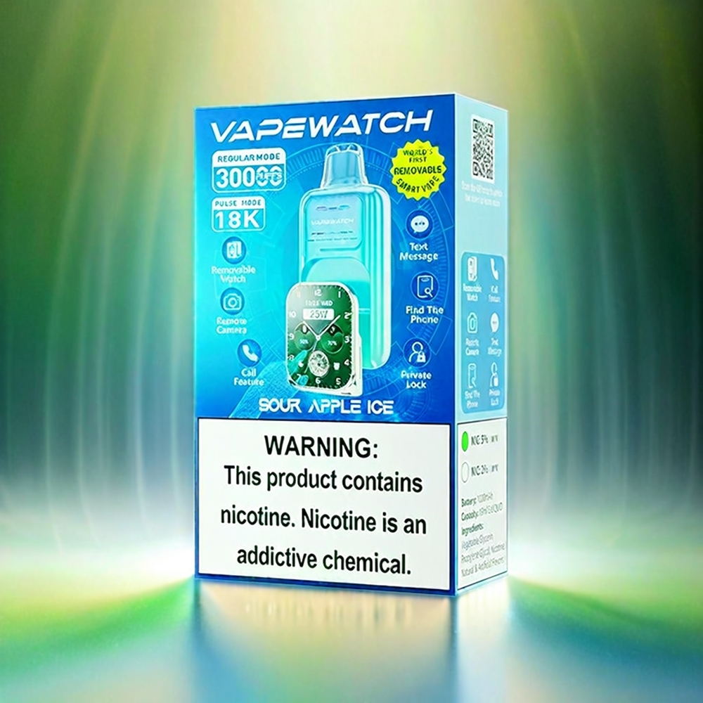 JNR Vape Watch 30000 Puffs – 19mL, Dual Mesh Coil, Type-C, Sour Apple Eis, Schweiz Großhandel