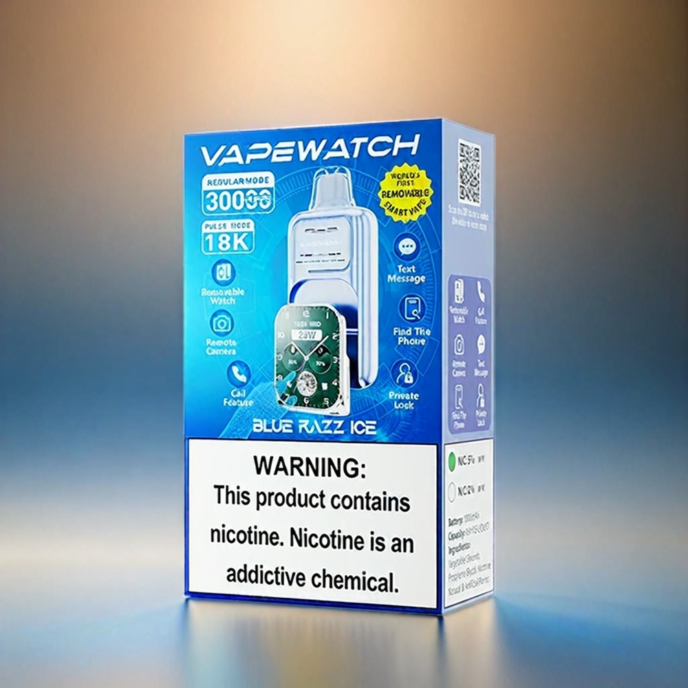 JNR Vape Watch 30000 Puffs Blue Razz Ice Schweiz Großhandel - 19mL, 1000mAh, Dual Mesh Coil