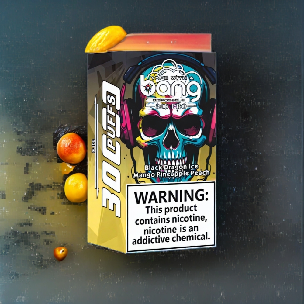 Bang 30K Pro 30000 Puffs Schweiz Großhandel – 36ml, 550mAh, Dual-Flavor System, Schwarz Drachen Eis & Mango Ananas Pfirsich