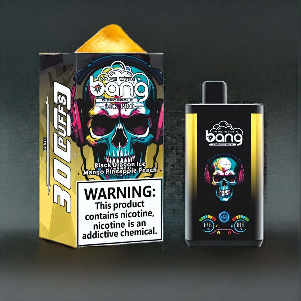 Bang 30K Pro 30000 Puffs Schweiz Großhandel – 36ml, 550mAh, Dual-Flavor System, Schwarz Drachen Eis & Mango Ananas Pfirsich