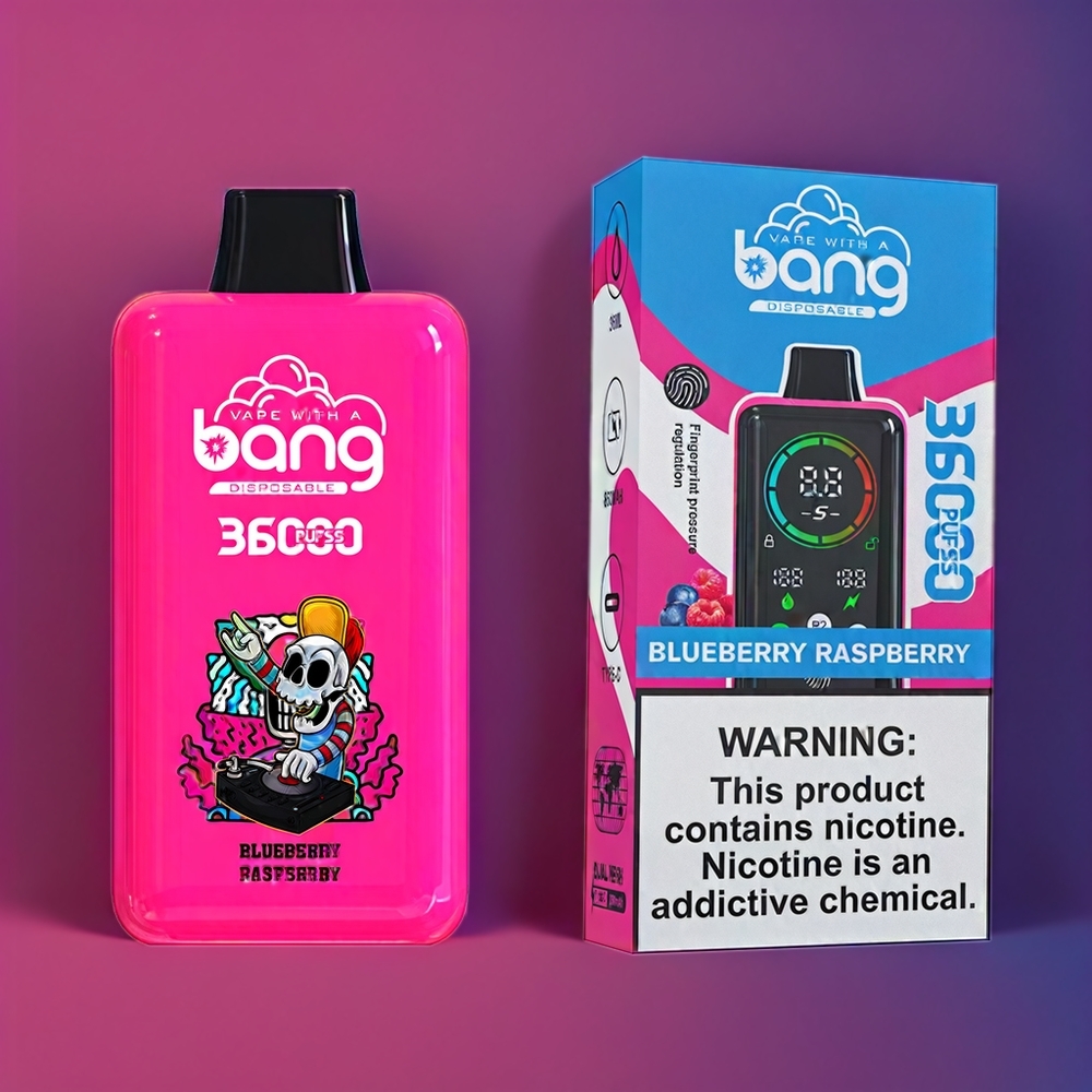 Bang 36000 Power Einweg-Vape Blaubeere Himbeere – Schweiz Großhandel, 36ml, 36000 Züge, 5% Nikotin