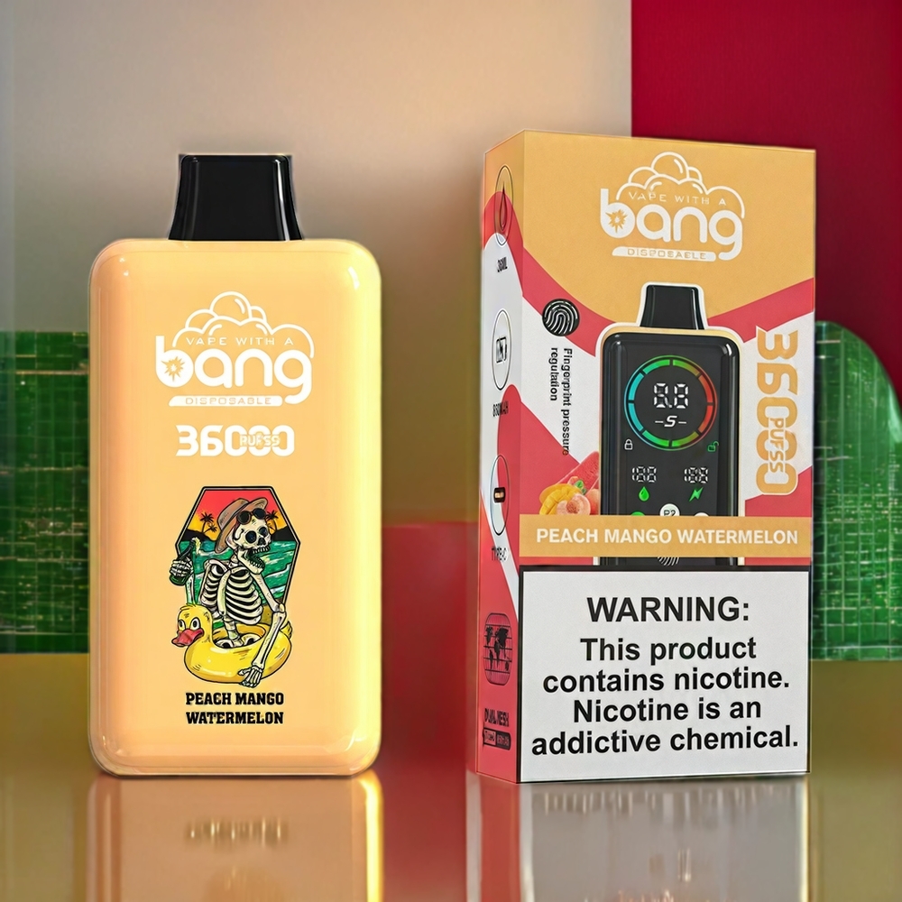 Bang 36000 Power Einweg-Vape Pfirsich Mango Wassermelone – 36ml, 36000 Züge, 850mAh, Schweiz Großhandel