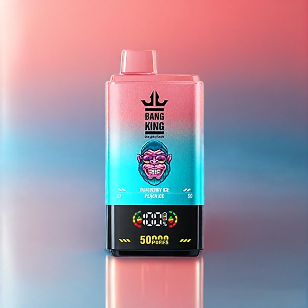 Bang King 50000 Einweg-Vape Schweiz Großhandel – 50000 Züge, 50ml, 850mAh, Typ-C, Blaubeer-Eis, Pfirsich-Eis