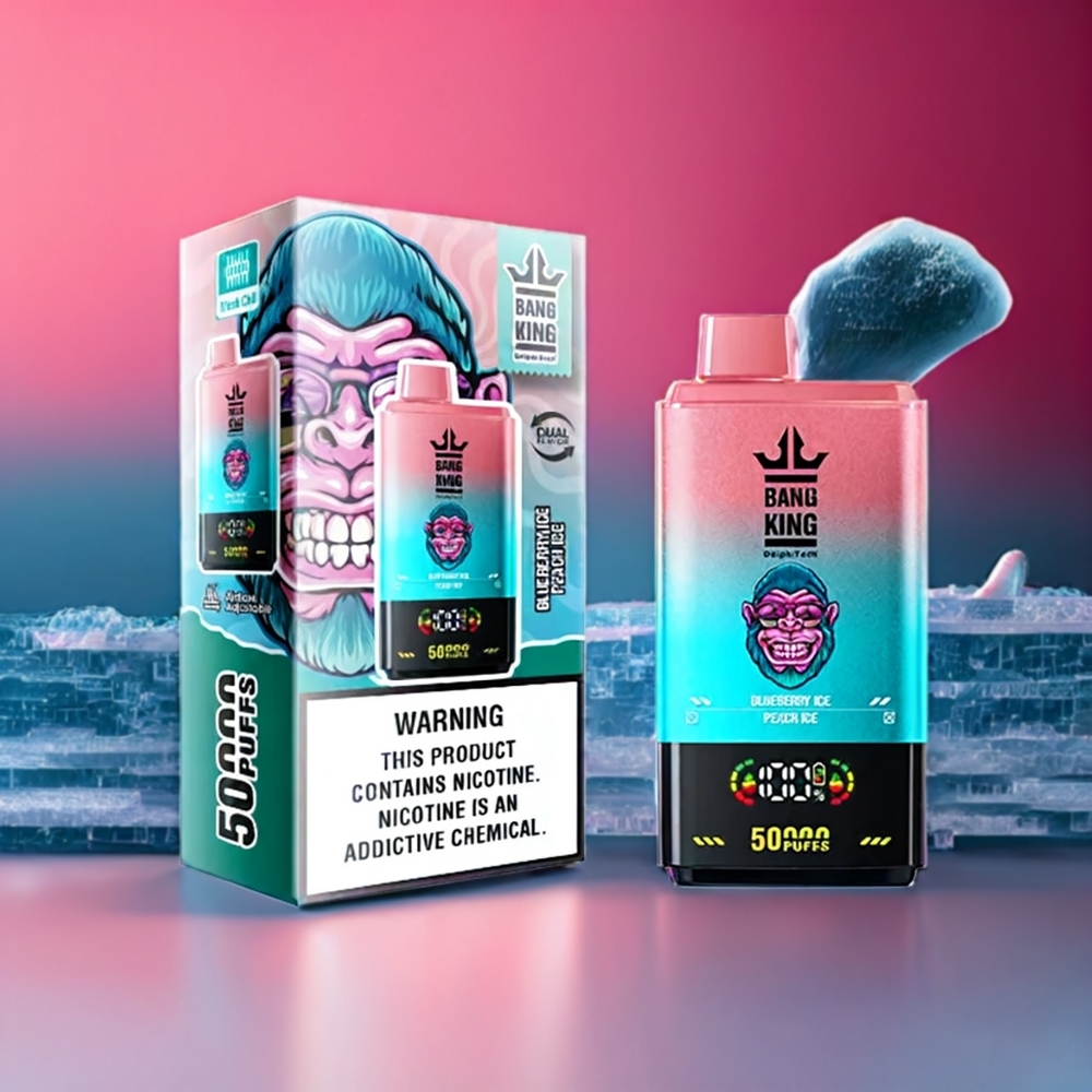 Bang King 50000 Einweg-Vape Schweiz Großhandel – 50000 Züge, 50ml, 850mAh, Typ-C, Blaubeer-Eis, Pfirsich-Eis