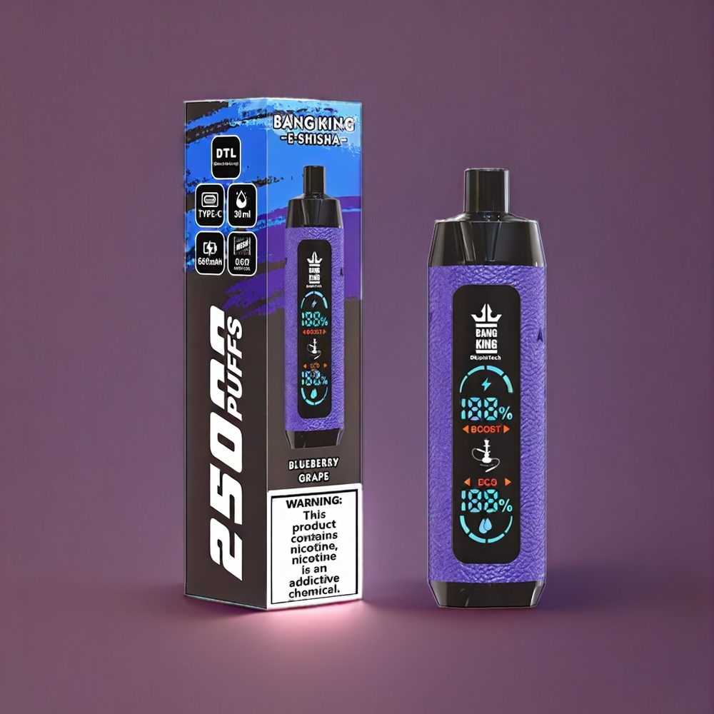 Bang King Shisha 25000 Puffs Einweg-Vape Blaubeere Traube – 30ml E-Liquid, 650 mAh, Mesh Coil 0.6 Ohm, Schweiz Großhandel