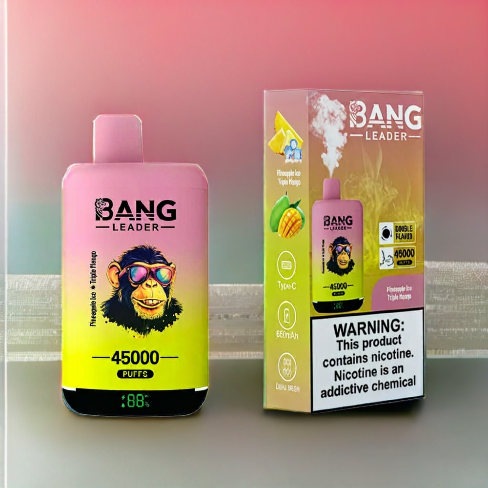 Bang Leader 45000 Puffs Einweg-Vape Pineapple Ice Triple Mango, 0%-5% Nikotin, 45000 Züge, Smart Screen Display, Type-C USB, Dual Geschmack – Schweiz Großhandel