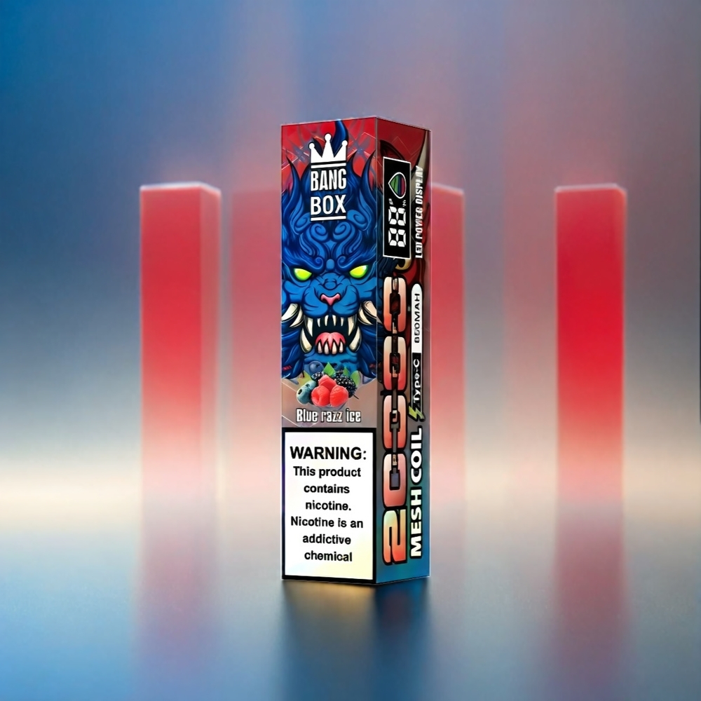 Bang Box 20000 Puffs Vape Blue Razz Ice Schweiz Großhandel – 20000 Puffs, 35ml, 5% Nikotin, Mesh Coil
