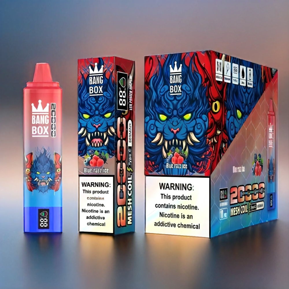 Bang Box 20000 Puffs Vape Blue Razz Ice Schweiz Großhandel – 20000 Puffs, 35ml, 5% Nikotin, Mesh Coil