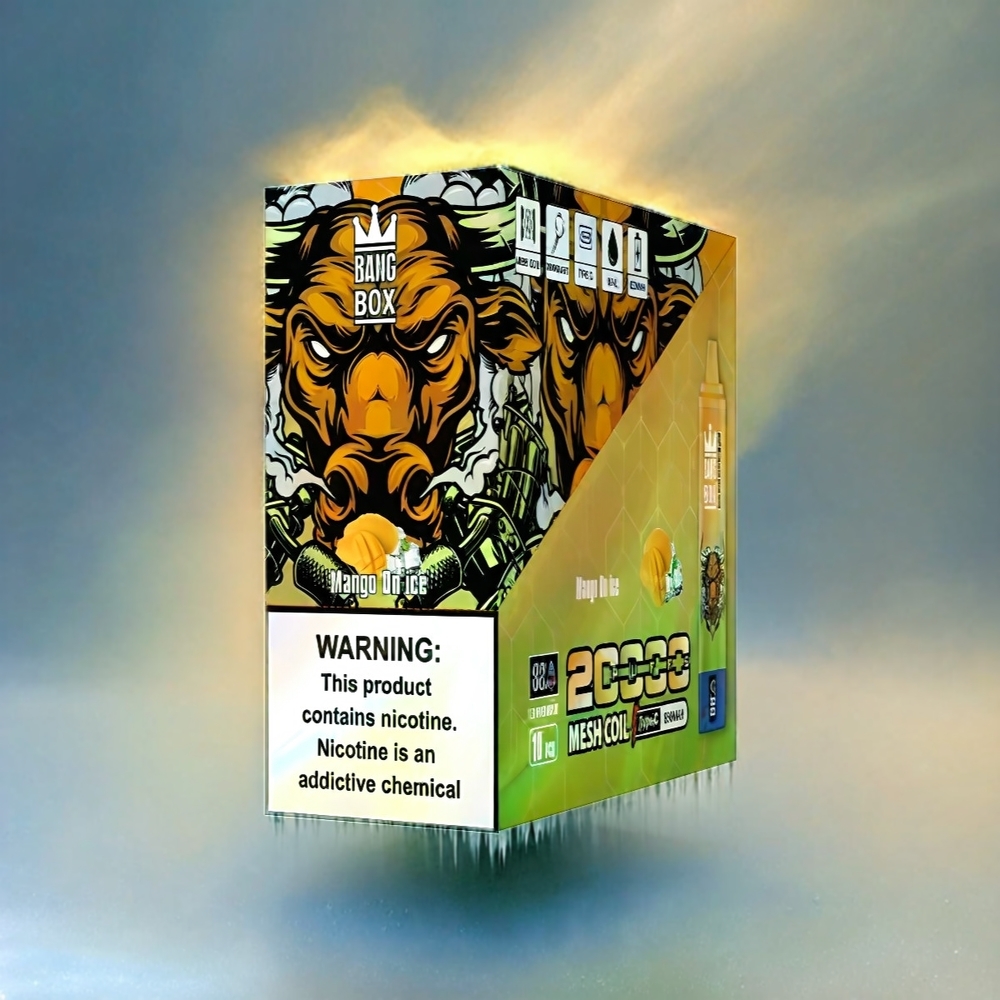 Bang Box 20000 Puffs Vape Mango On Ice Schweiz Großhandel – 35ml E-Liquid, 20000 Puffs, 12 Geschmacksrichtungen