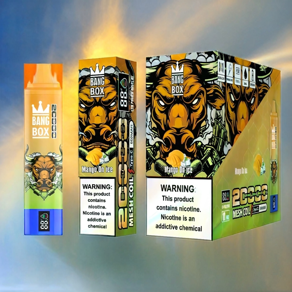 Bang Box 20000 Puffs Vape Mango On Ice Schweiz Großhandel – 35ml E-Liquid, 20000 Puffs, 12 Geschmacksrichtungen