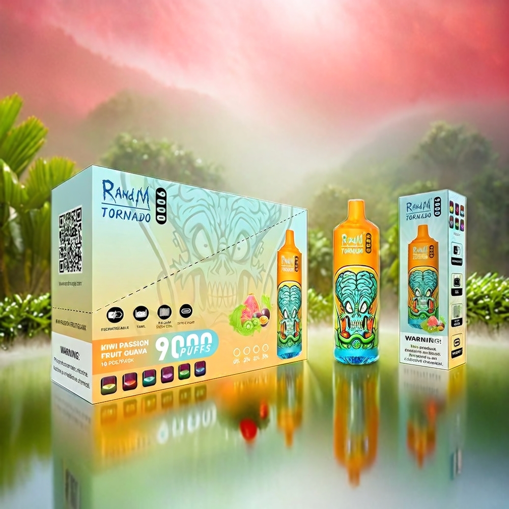 RandM Tornado 9000 Puffs 18 mL Mesh Coil RGB Display Kiwi Passionfruit Guava Schweiz Großhandel