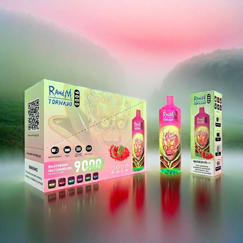 RandM Tornado 9000 Puffs 18mL Mesh Coil RGB Display Raspberry Watermelon Schweiz großhandel