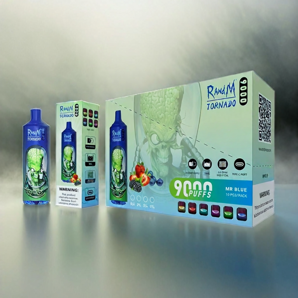 RandM Tornado 9000 Puffs mit 18 mL E-Liquid, Mesh Coil, RGB Display, Schweiz Großhandel – Mr Blue
