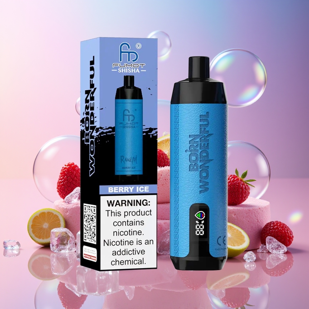 RandM Fumot Shisha 10000 Puffs Einweg-Vape Beeren-Eis mit LED-Anzeige, 18ml Liquid, 850 mAh Akku - Schweiz Großhandel