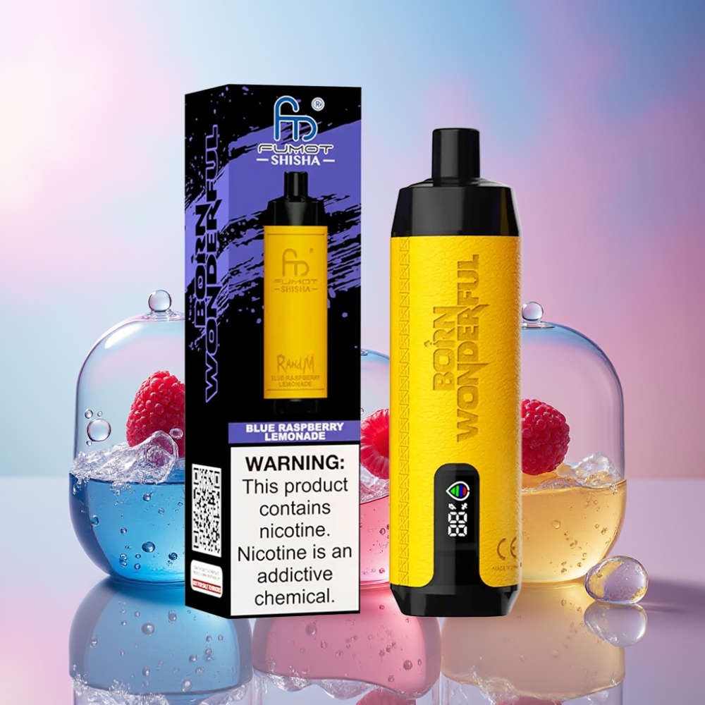 RandM Fumot Shisha 10000 Puffs Einweg-Vape Blau-Himbeere-Zitronenlimonade mit LED-Anzeige, 18ml, Typ-C Port, 0.5% Nikotin - Schweiz großhandel