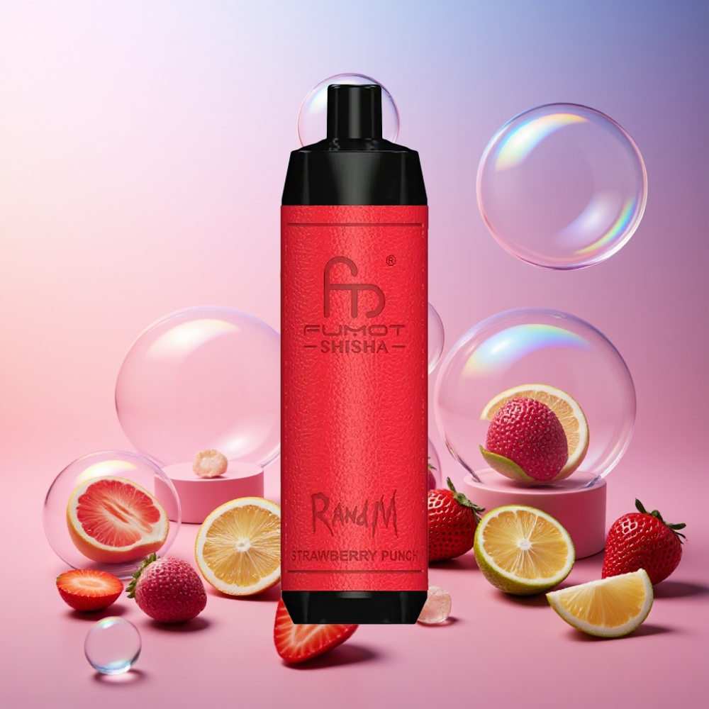 RandM Fumot Shisha 10000 Puffs Einweg-Vape Erdbeer-Punch mit LED-Anzeige, 18ml Liquid, 850mAh Akku – Schweiz Großhandel