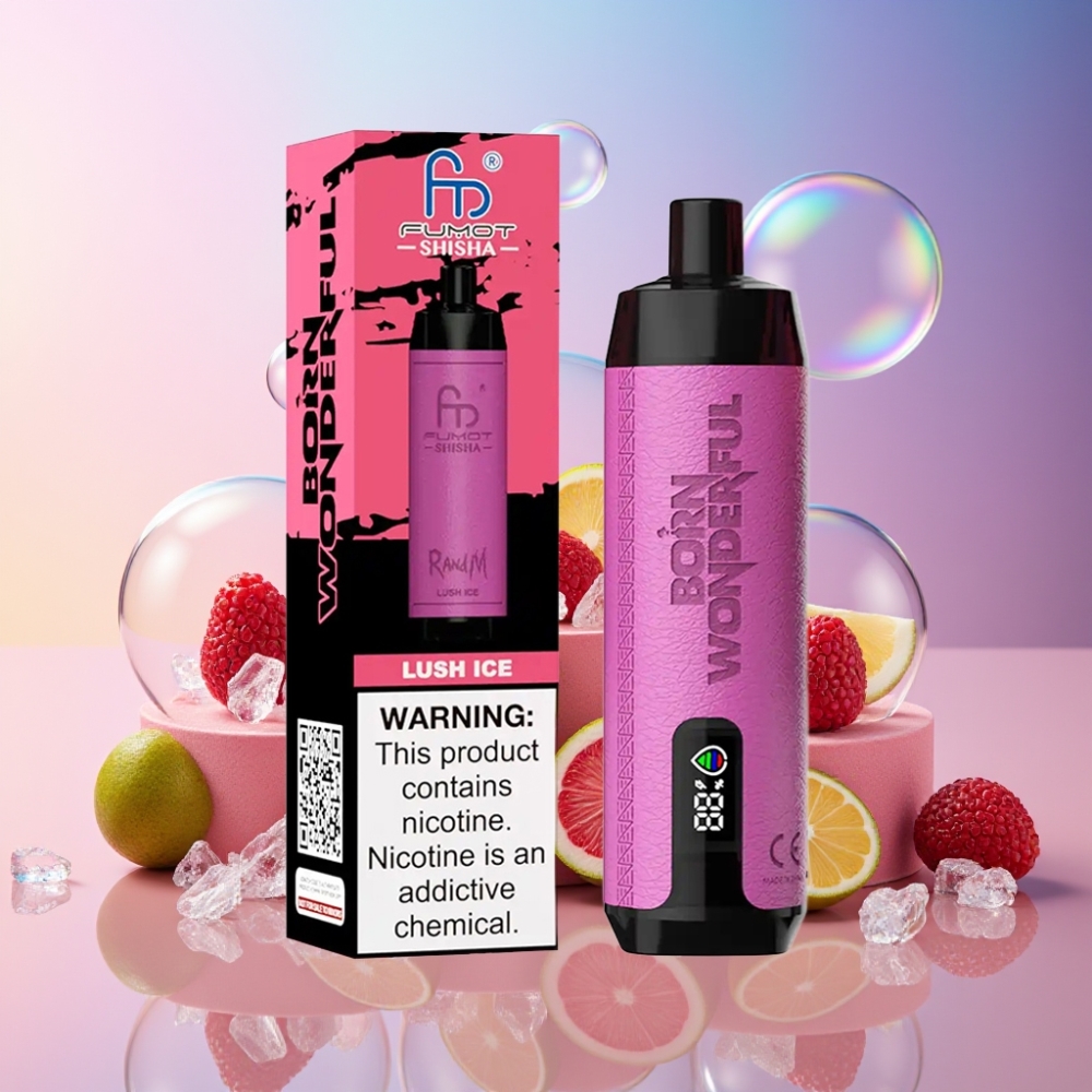 RandM Fumot Shisha 10000 Puffs Einweg-Vape Lush Ice (Erfrischendes Eis) mit LED-Anzeige, 18ml, 850mAh, Schweiz Großhandel