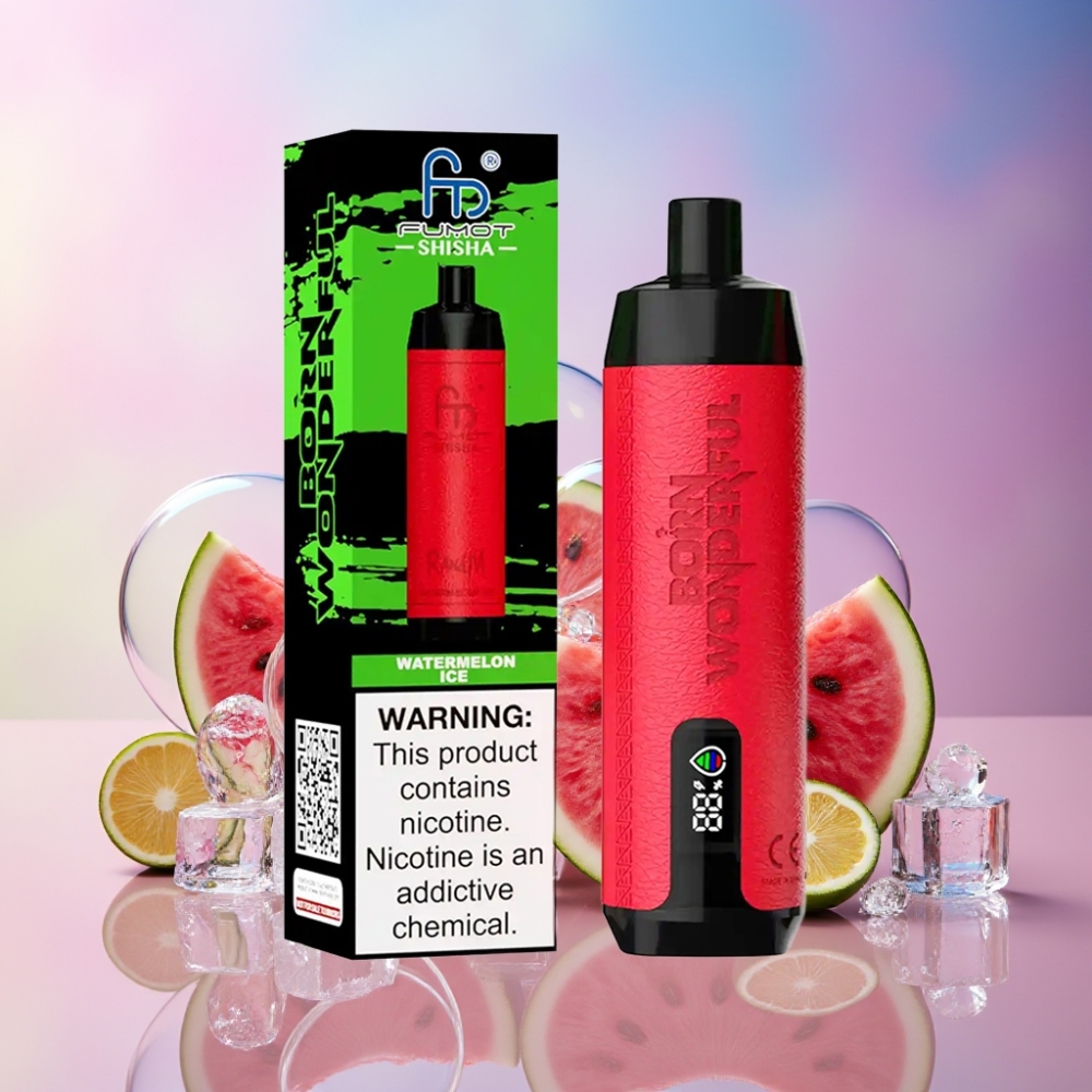 RandM Fumot Shisha 10000 Puffs Einweg-Vape Wassermelone Eis - LED Anzeige, 18ml, Typ-C Port Schweiz großhandel