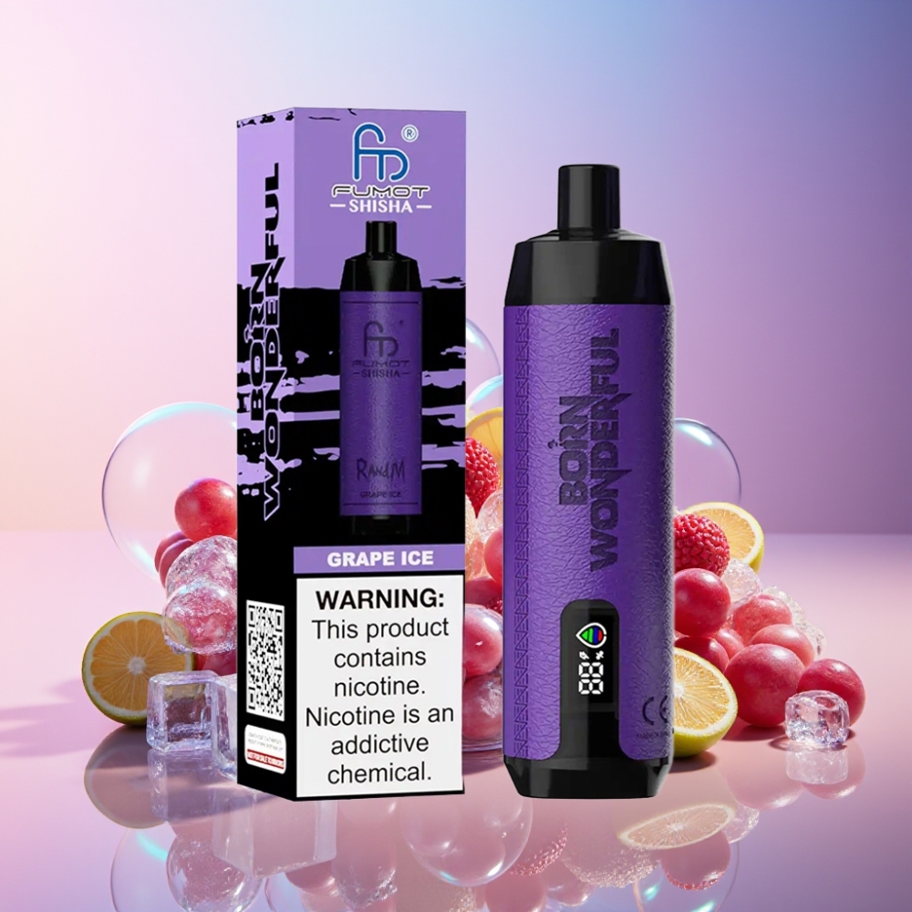 RandM Fumot Shisha 10000 Puffs Wegwerf-Vape Grape-Eis, 18ml, 850 mAh, 0.6ohm Mesh Coil, Schweiz Großhandel