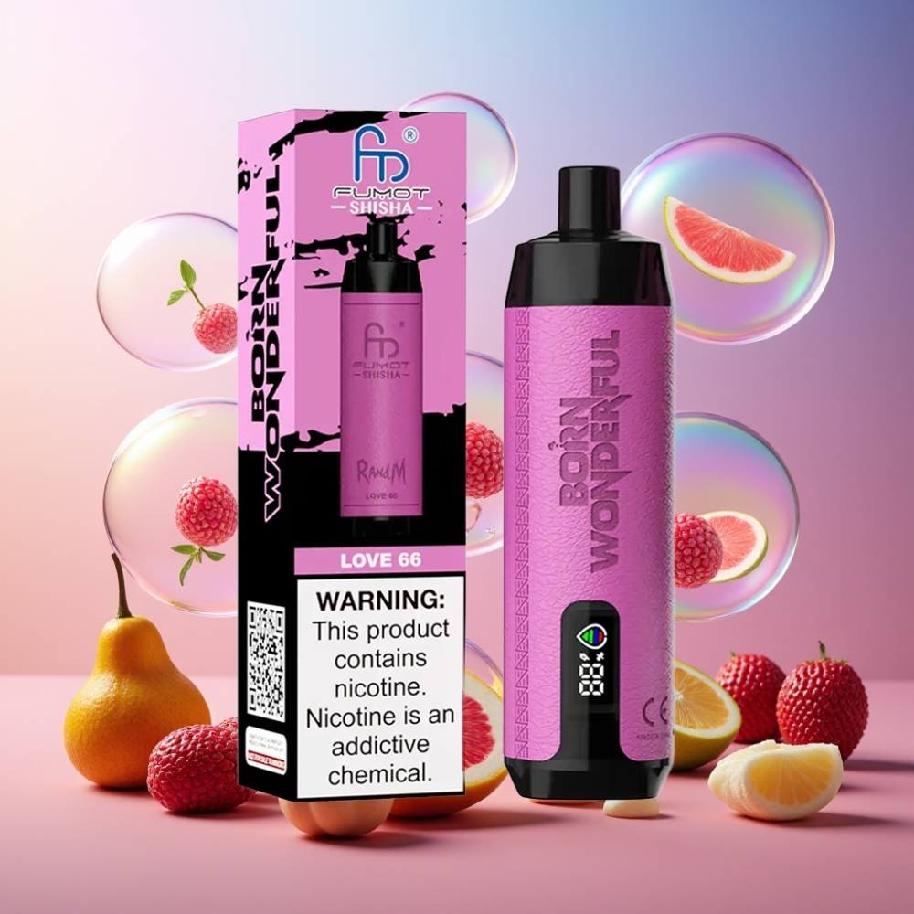 RandM Fumot Shisha 10000 Puffs Wegwerf-Vape Schweiz Großhandel – LED-Anzeige, 18ml Liquid, Typ-C-Port, Love 66