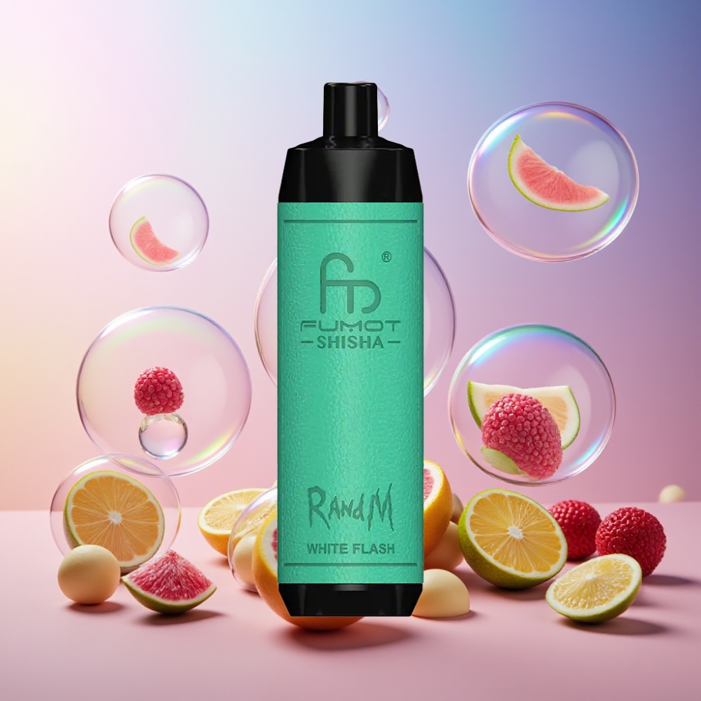 RandM Fumot Shisha 10000 Puffs Wegwerf-Vape Schweiz Großhandel – Weiß Blitz, 18ml Liquid, 850 mAh, Typ-C