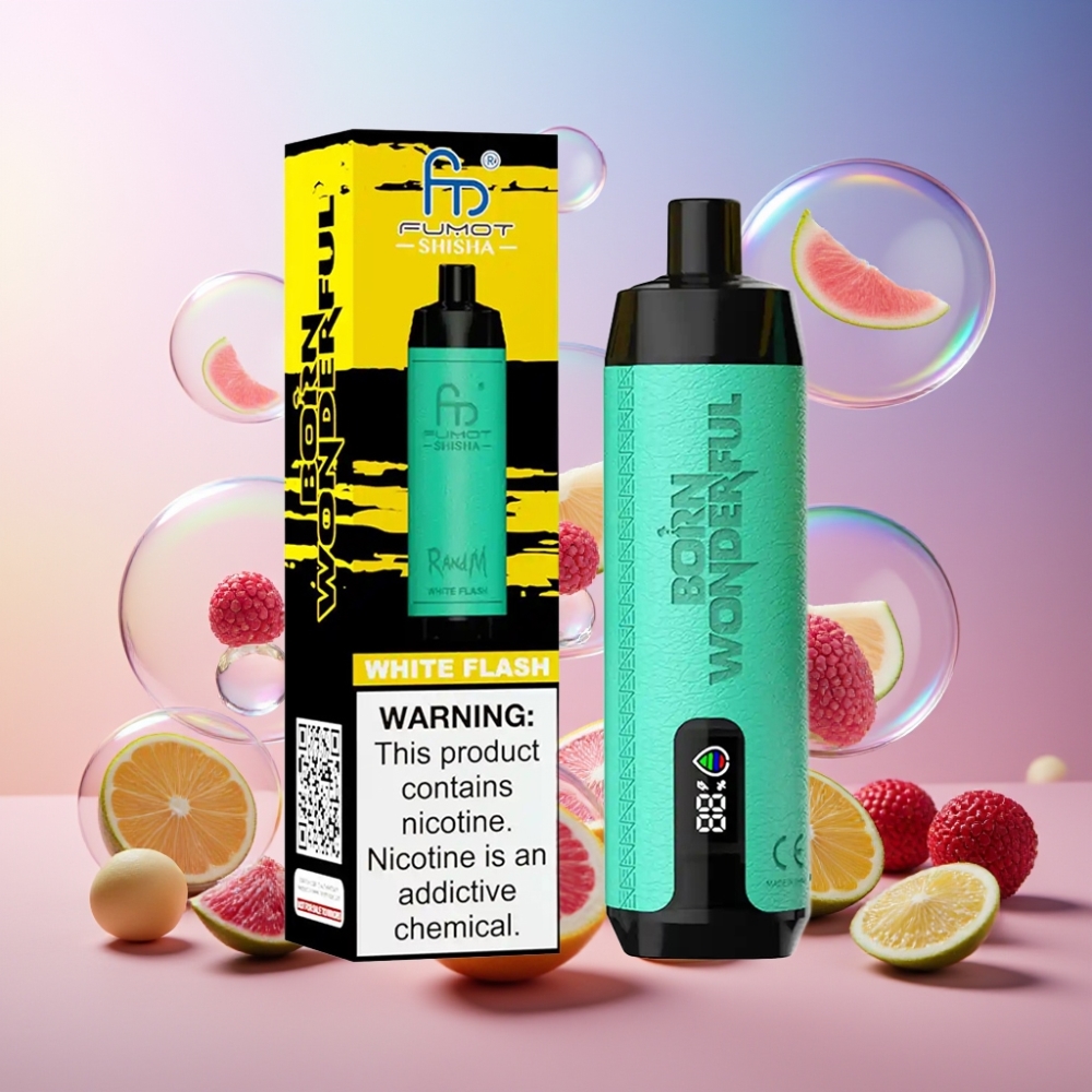 RandM Fumot Shisha 10000 Puffs Wegwerf-Vape Schweiz Großhandel – Weiß Blitz, 18ml Liquid, 850 mAh, Typ-C