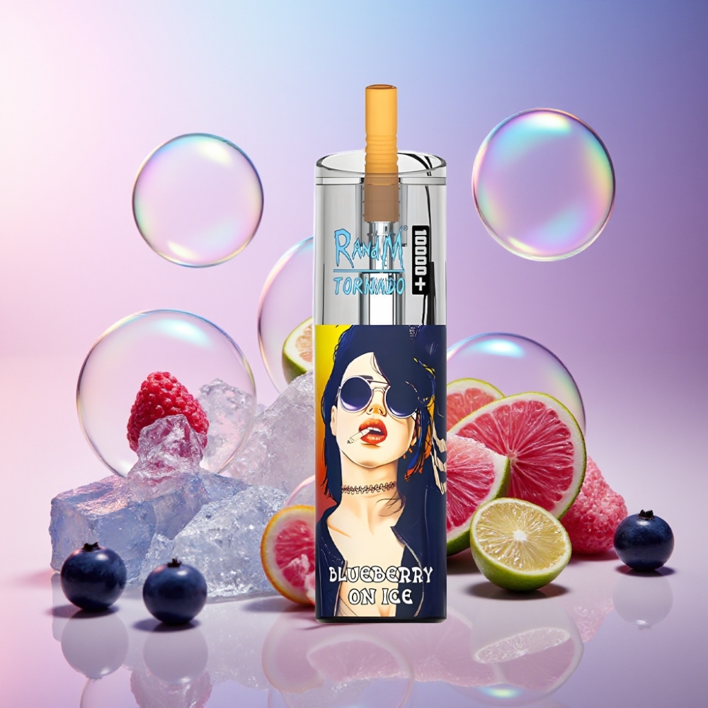 Fumot Original RandM Tornado 10000 Plus Einweg-Vape Blaubeer-Eis – 10000 Puffs, 20 ml Tank, Typ-C-Port, RGB-Lichter – Schweiz Großhandel