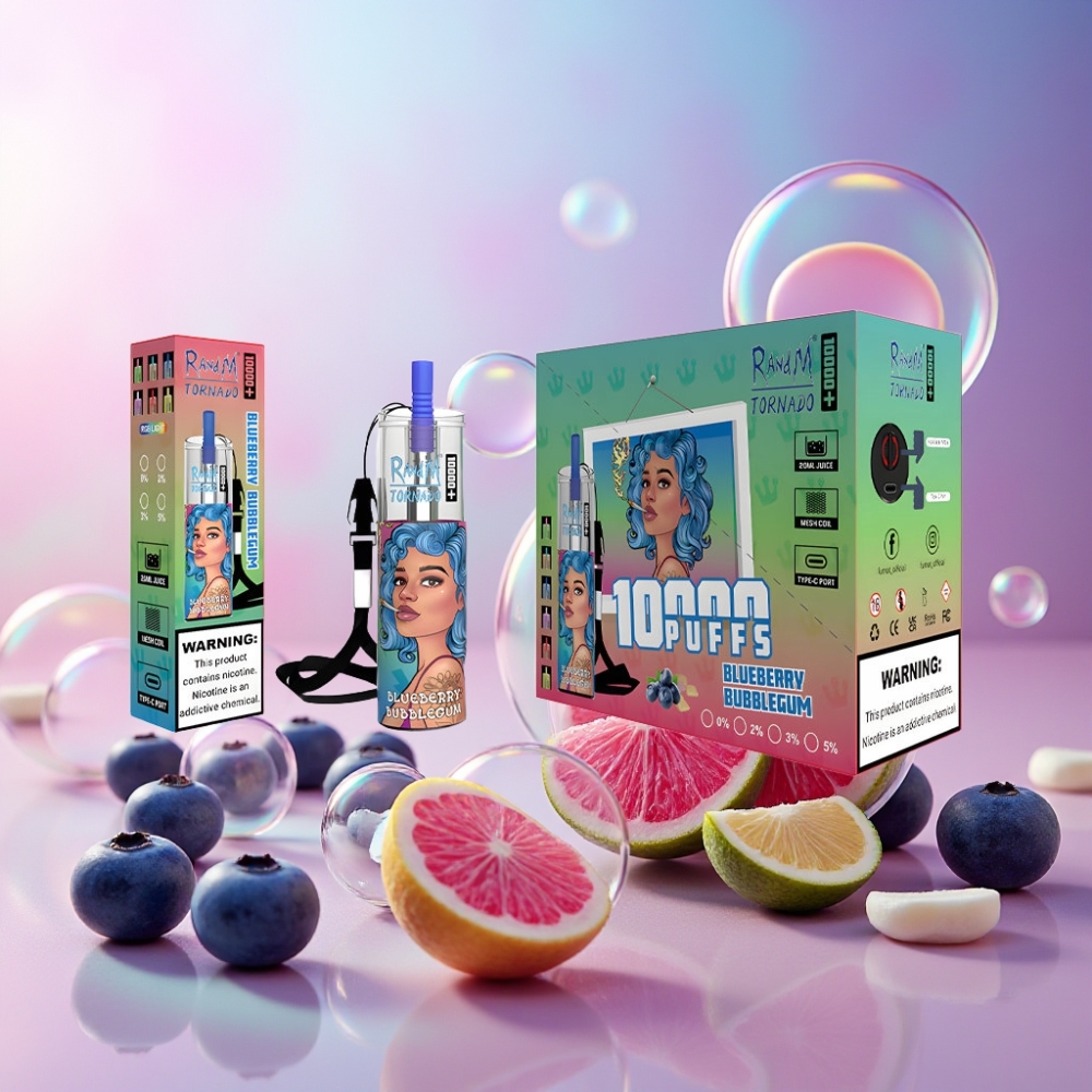Fumot Original RandM Tornado 10000 Plus Einweg-Vape Blaubeere Bubblegum Schweiz Großhandel - 10000 Puffs, 20 ml, Mesh Coil, Typ-C
