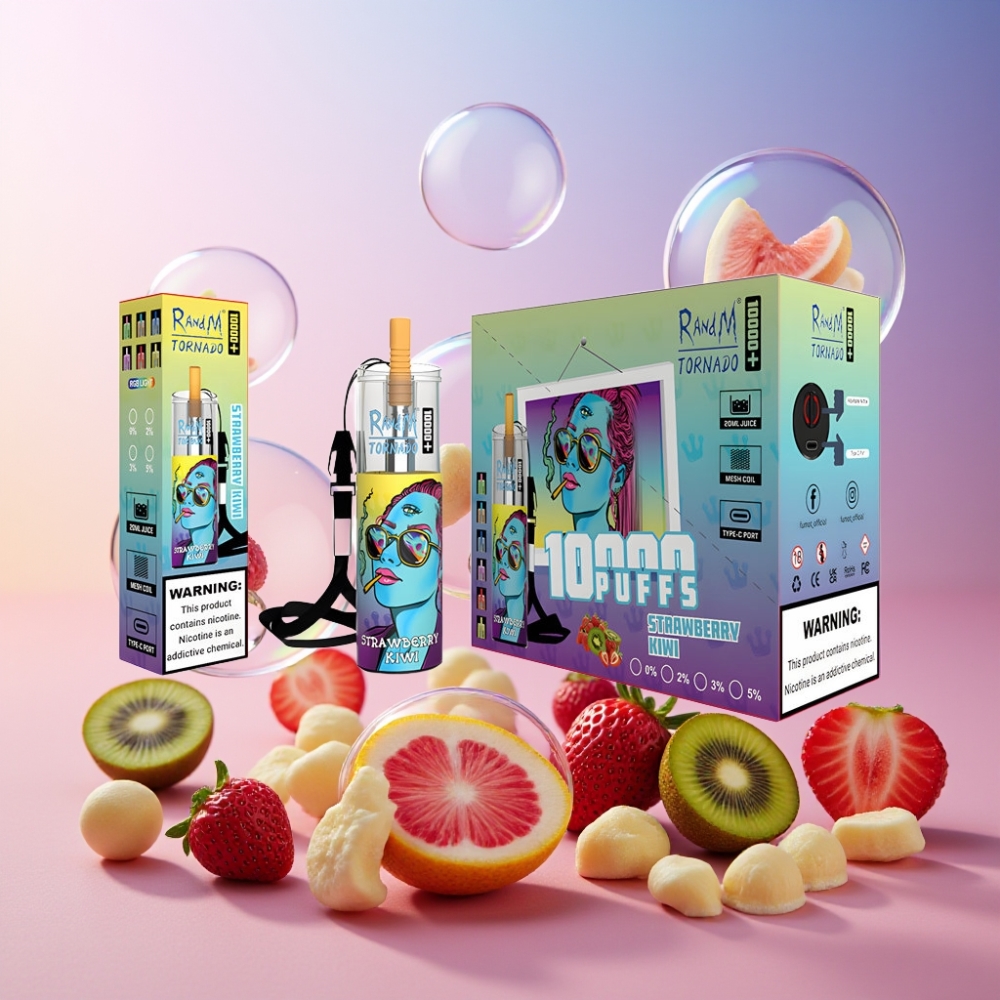 Fumot Original RandM Tornado 10000 Plus Einweg-Vape Erdbeer-Kiwi 20 ml 850 mAh Mesh Coil Schweiz großhandel