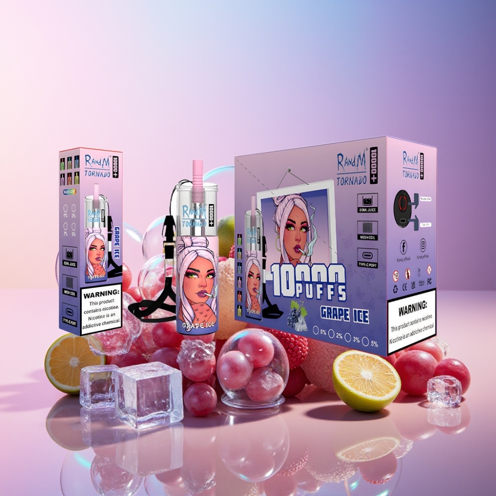 Fumot Original RandM Tornado 10000 Plus Einweg-Vape Grape Ice (10000 Puffs, 20 ml, Mesh Coil, Typ-C Port) Schweiz großhandel