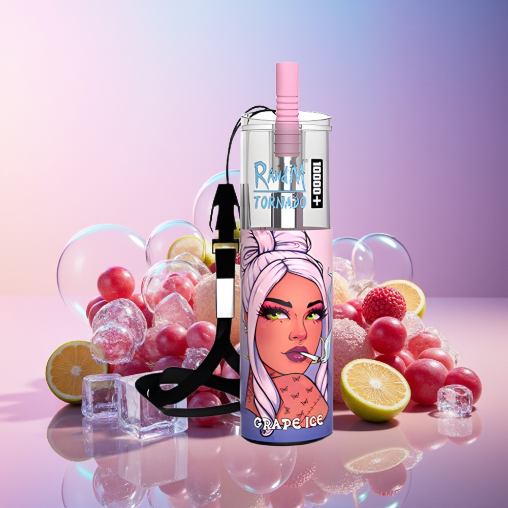 Fumot Original RandM Tornado 10000 Plus Einweg-Vape Grape Ice (10000 Puffs, 20 ml, Mesh Coil, Typ-C Port) Schweiz großhandel
