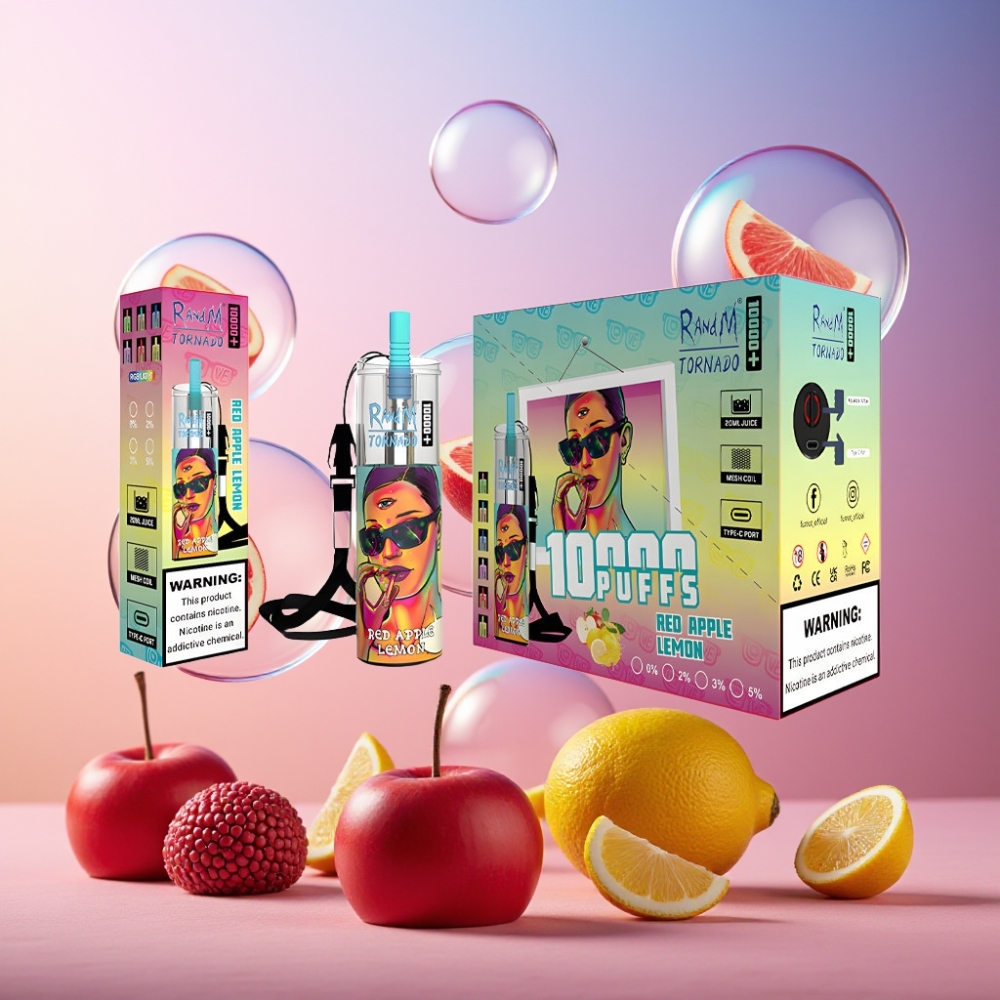 Fumot Original RandM Tornado 10000 Plus Einweg-Vape Rotapfel Zitrone 20 ml 850 mAh Mesh Coil Schweiz Großhandel