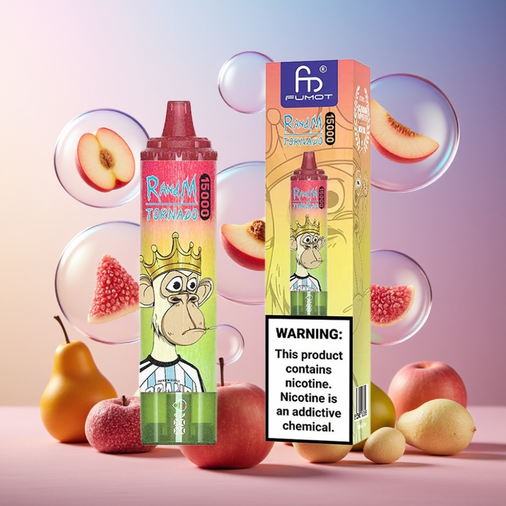 Fumot RandM Tornado 15000 Puffs Apfel Pfirsich Birne mit 25ml Flüssigkeit, 850mAh Akku, Mesh Coil – Schweiz Großhandel