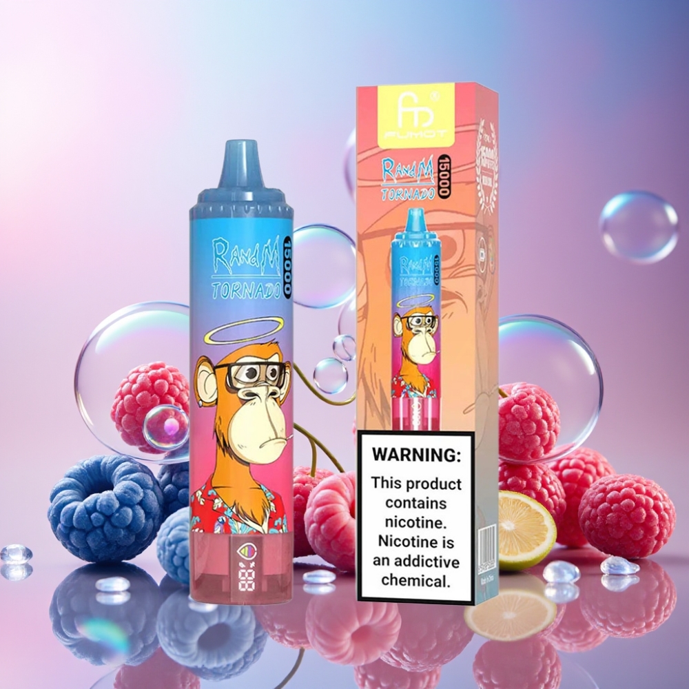 Fumot RandM Tornado 15000 Puffs Einweg-Vape Blaue Himbeere-Kirsche 25ml 850mAh 0.9 Ohm Mesh Schweiz Großhandel