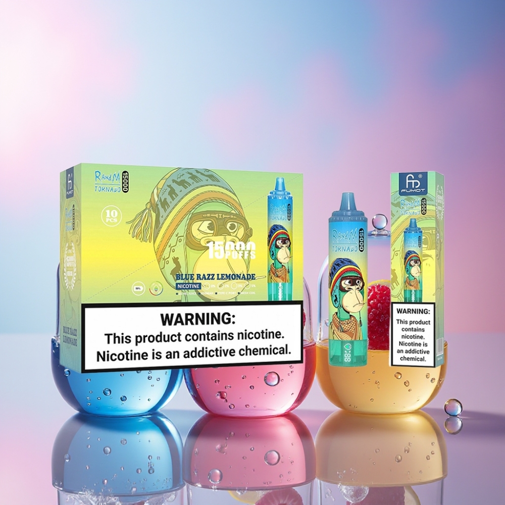 Fumot RandM Tornado 15000 Puffs Einweg-Vape Blaue Himbeere Limonade mit 25ml Liquid, 850mAh Akku, Mesh Coil - Schweiz Großhandel