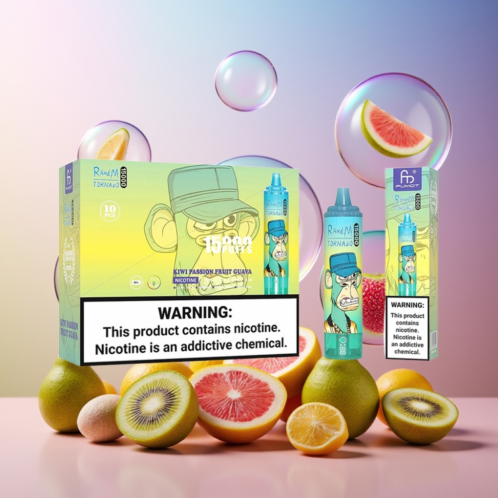 Fumot RandM Tornado 15000 Puffs Einweg-Vape Kiwi Frucht Guava Geschmack, 25ml Flüssigkeit, 850mAh Akku, Schweiz Großhandel