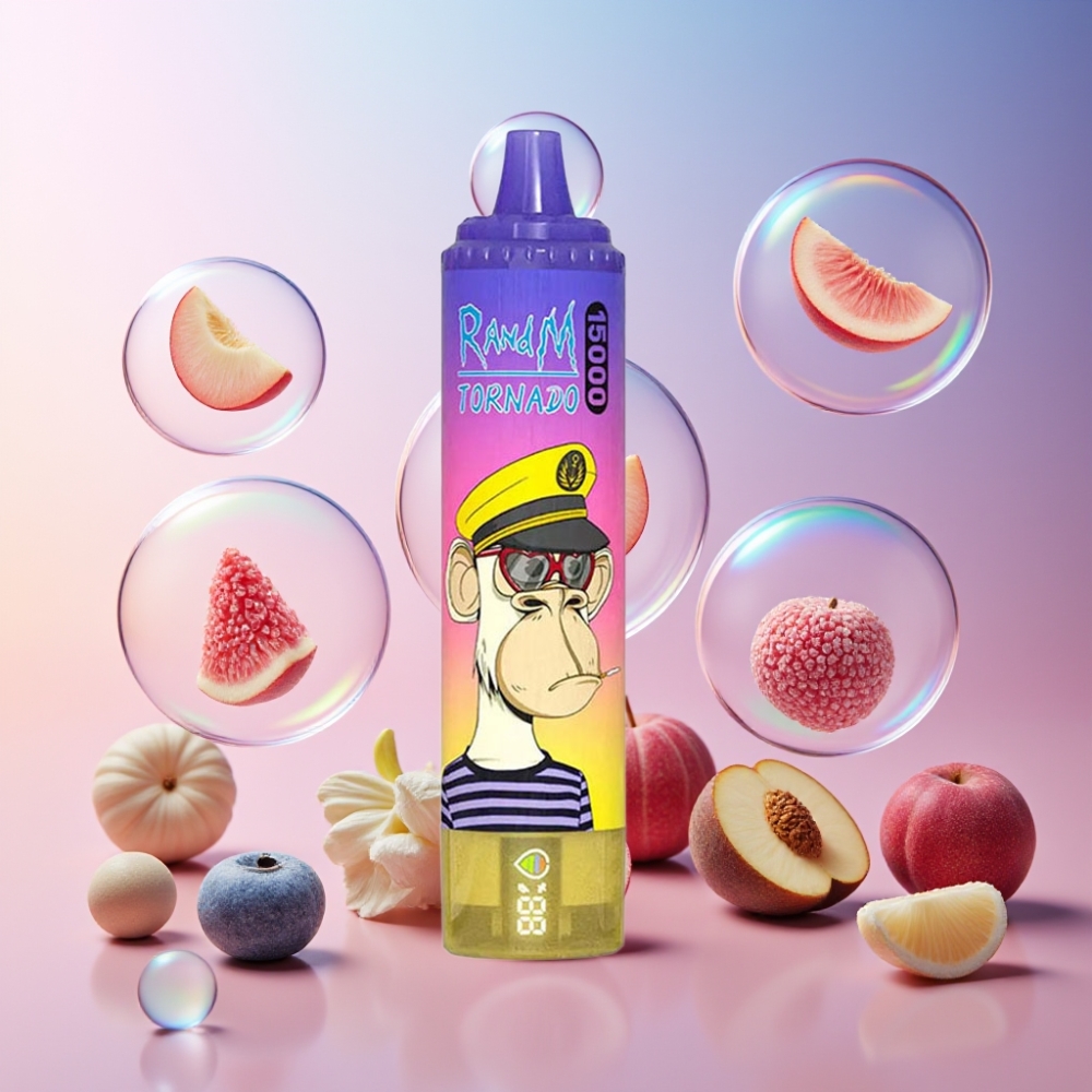 Fumot RandM Tornado 15000 Puffs Einweg-Vape Pfirsich Blaubeere Bonbon - 25ml, 850mAh, Mesh Coil, Schweiz Großhandel