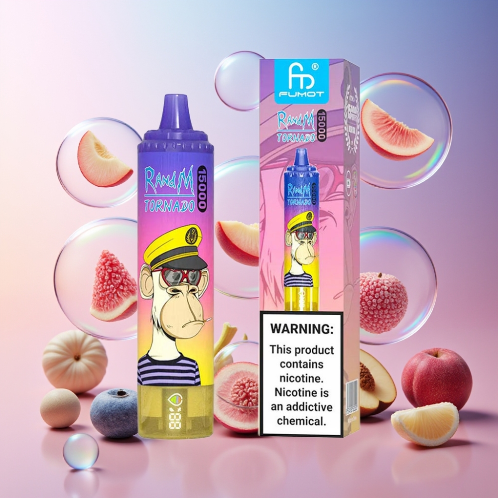 Fumot RandM Tornado 15000 Puffs Einweg-Vape Pfirsich Blaubeere Bonbon - 25ml, 850mAh, Mesh Coil, Schweiz Großhandel