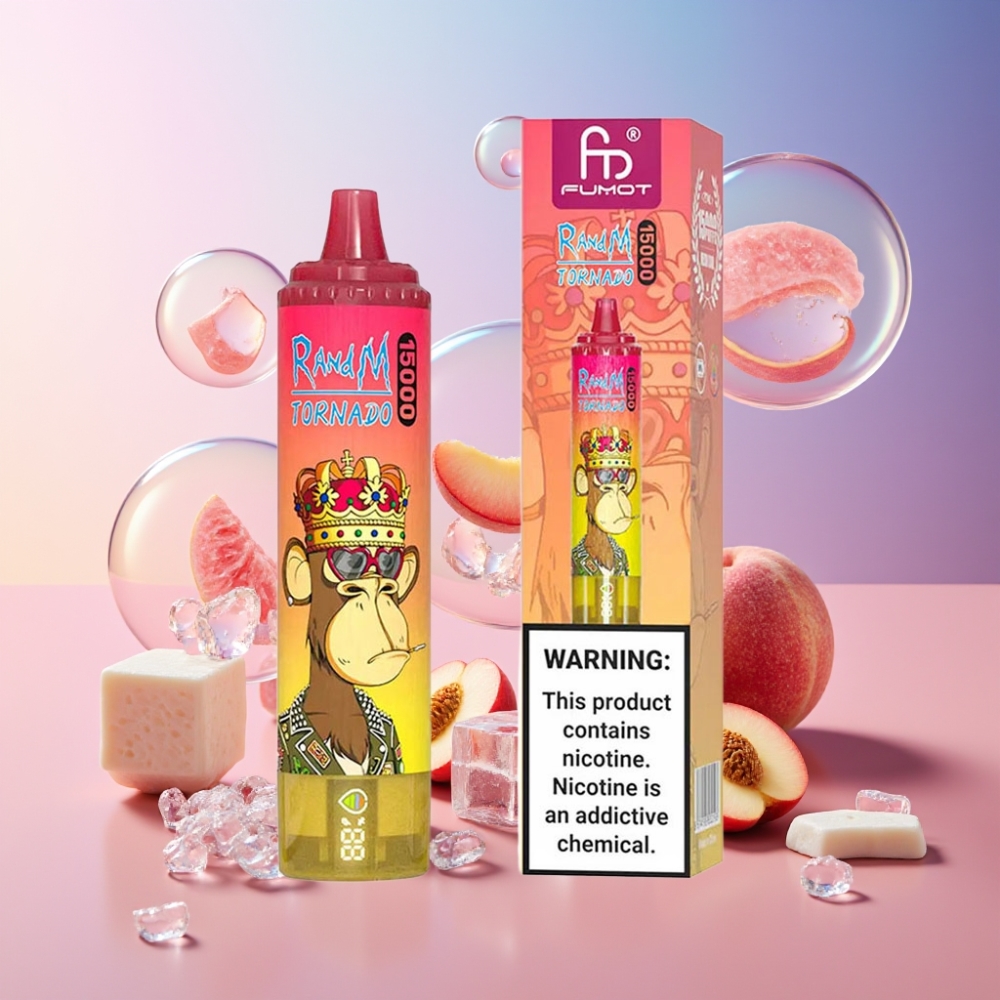 Fumot RandM Tornado 15000 Puffs Einweg-Vape Pfirsich Eis mit 25ml Flüssigkeit, 850mAh Akku, Mesh Coil Schweiz Großhandel
