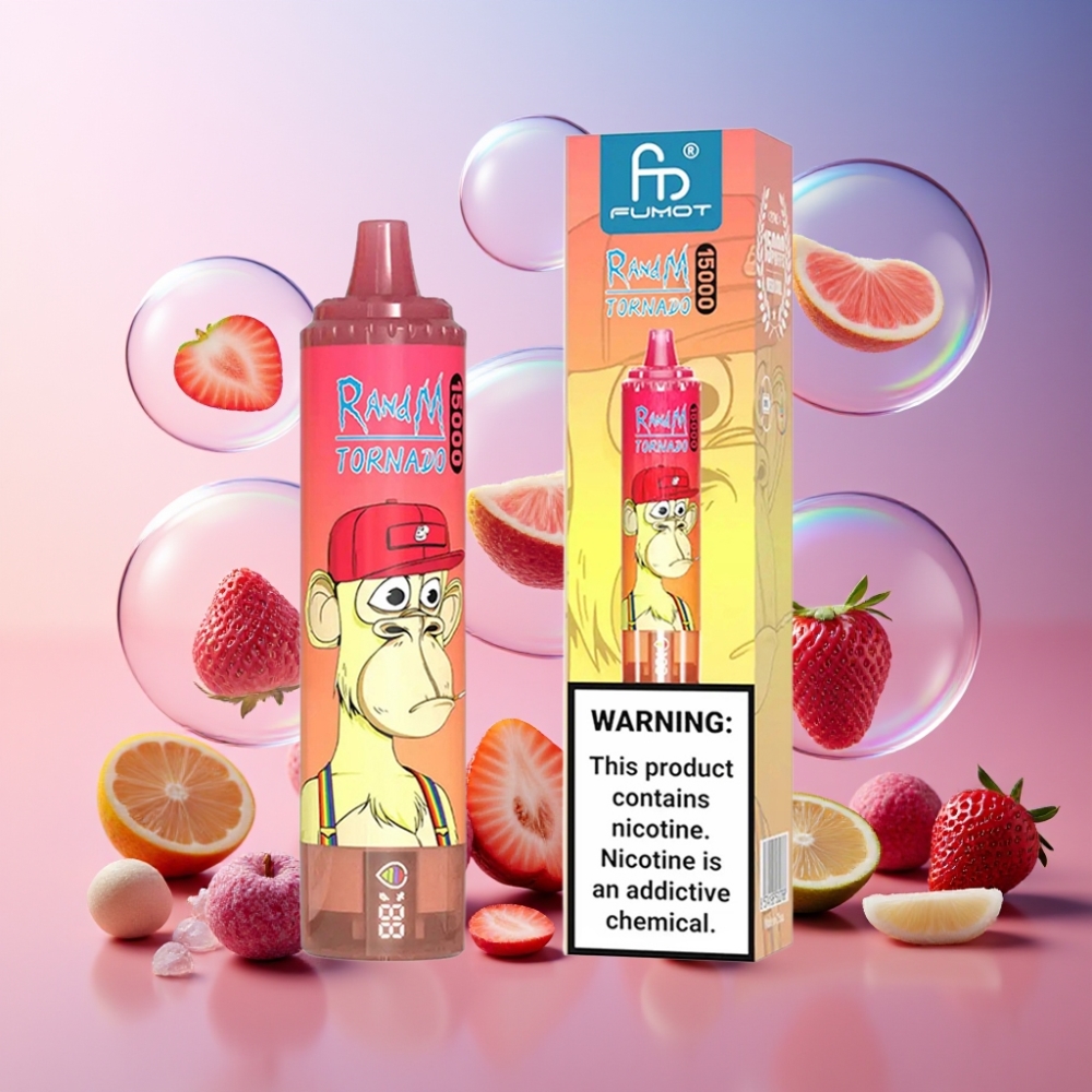Fumot RandM Tornado 15000 Puffs Schweiz Großhandel – 25ml, 850mAh, Typ-C, LCD, Erdbeer Red Bull